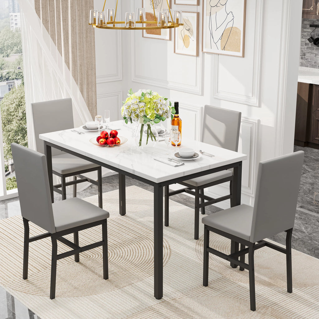 Gray 5-Piece Faux Marble Dining Table Set D709213