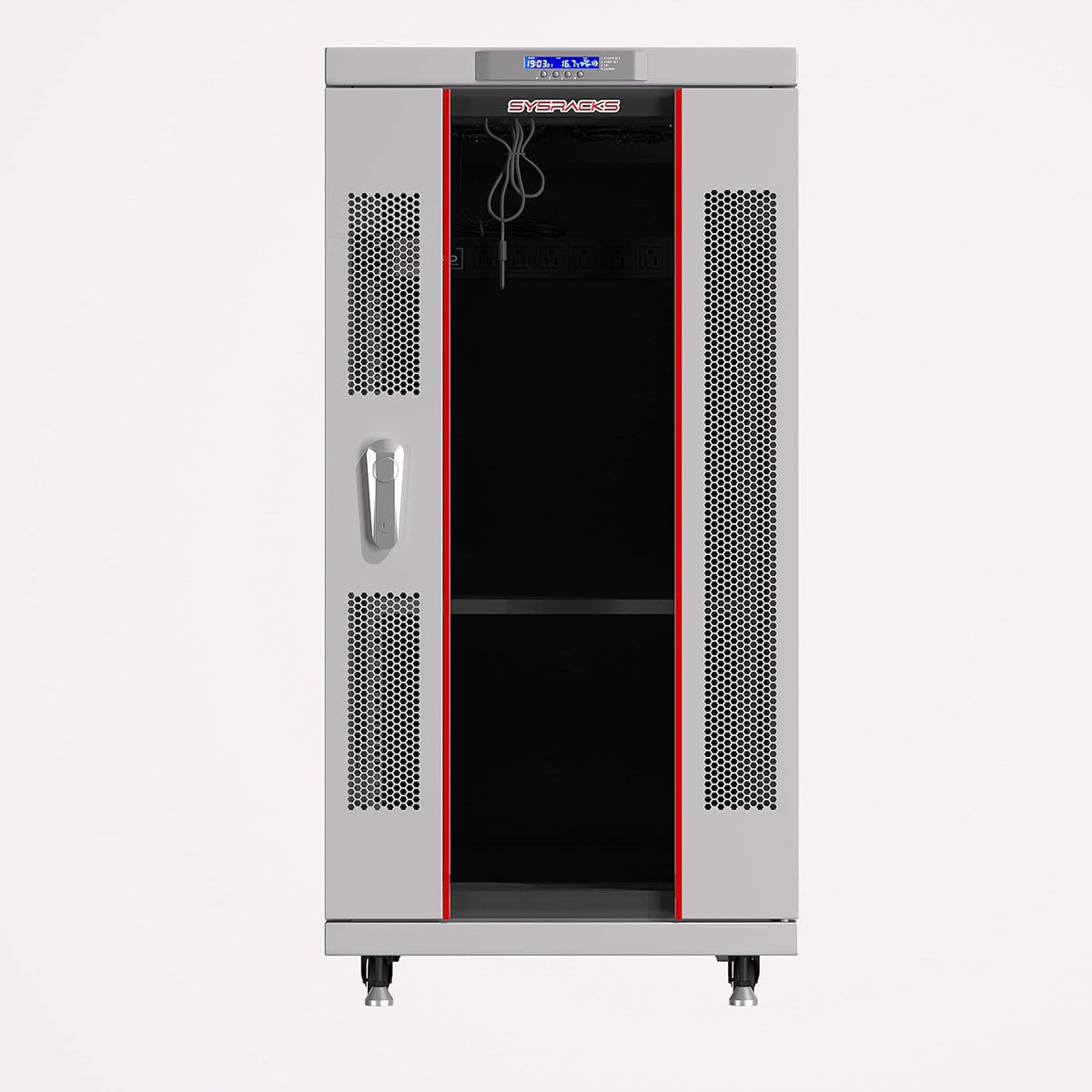 18U Locking Server Rack Cabinet with Casters, Shelf, Cooling Fan, Thermostat, PDU, Light Grey T7100