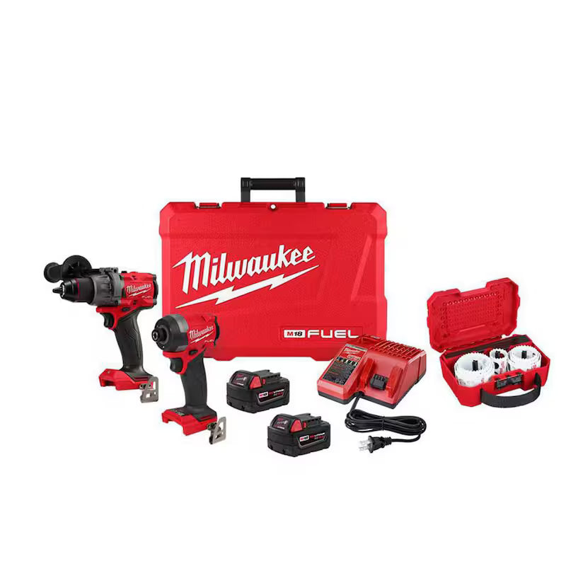 18-V Li-Ion Brushless Cordless Hammer Drill/Impact Driver Combo Kit (2-Tool) with Bi-Metal Hole Saw Set (11-Piece) D909370