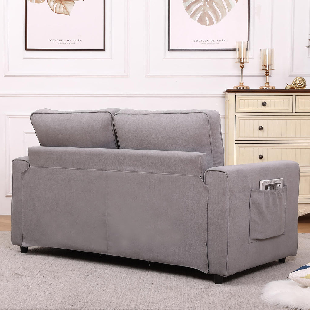 Upholstered Convertible Futon Sofa Bed with Side Pockets X97107