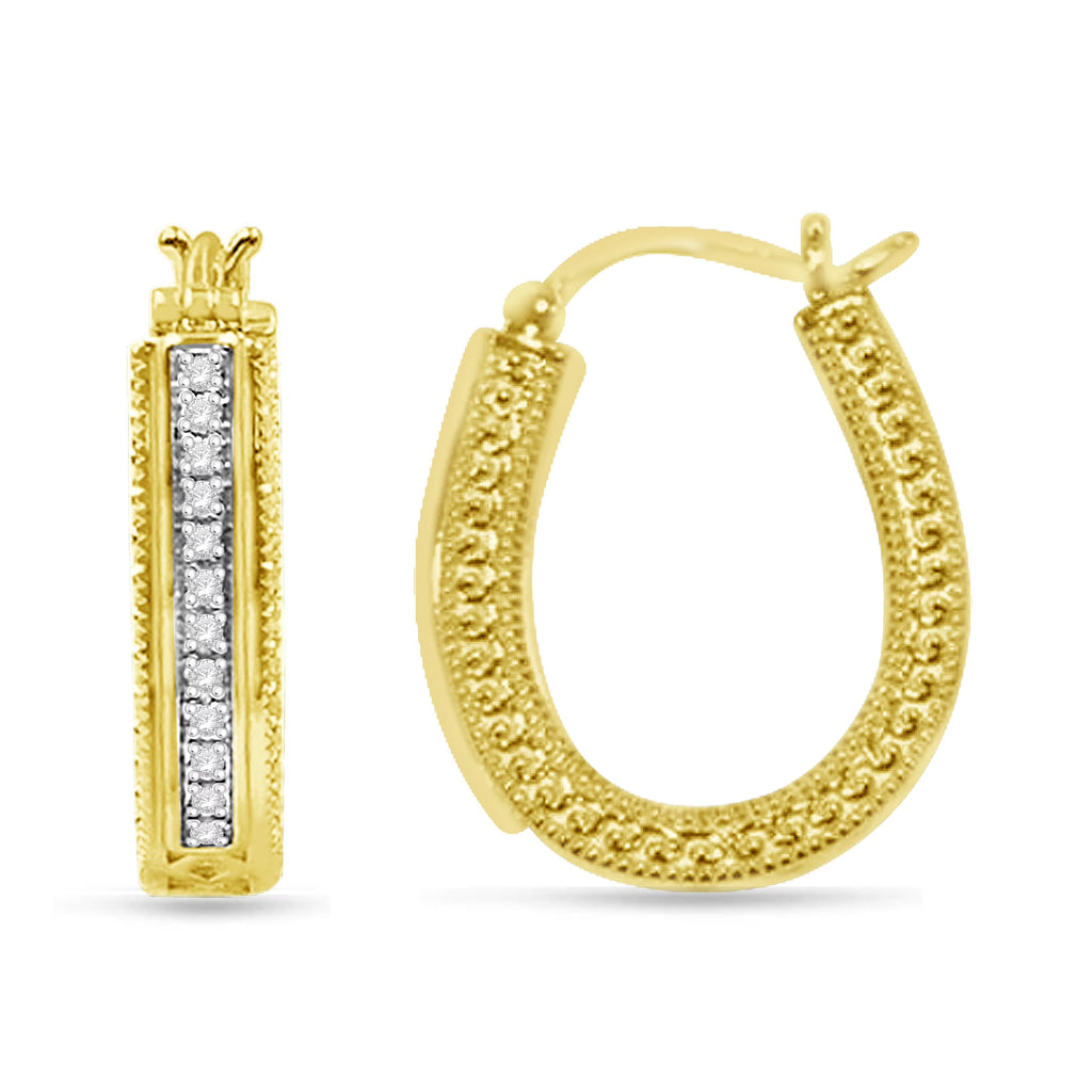 Yellow Gold Plated Sterling Silver Diamond Hoop Earrings P68288