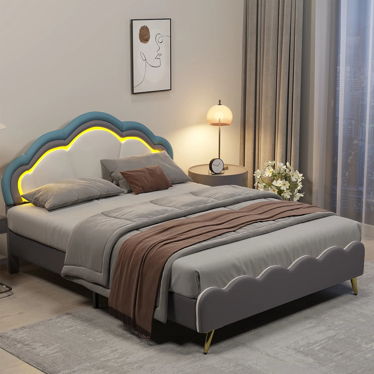 White Velvet Upholstered Twin Size Platform Bed Frame G19276