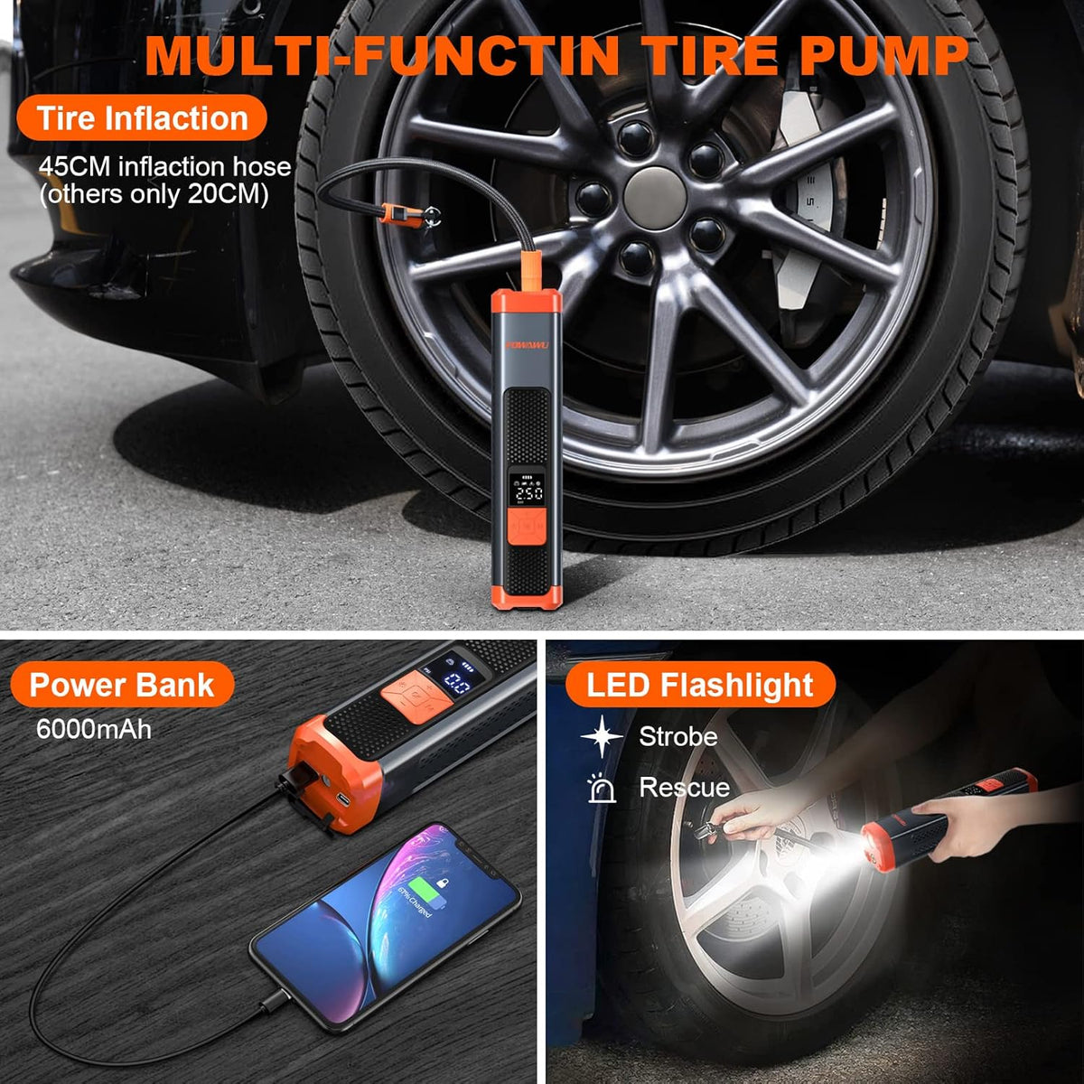 6000mAh 150PSI Tire Inflator Portable Air Compressor with LCD V40314