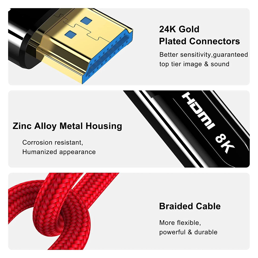 8K HDMI Fiber Optic Cable 164FT 50M Red Braided T73974