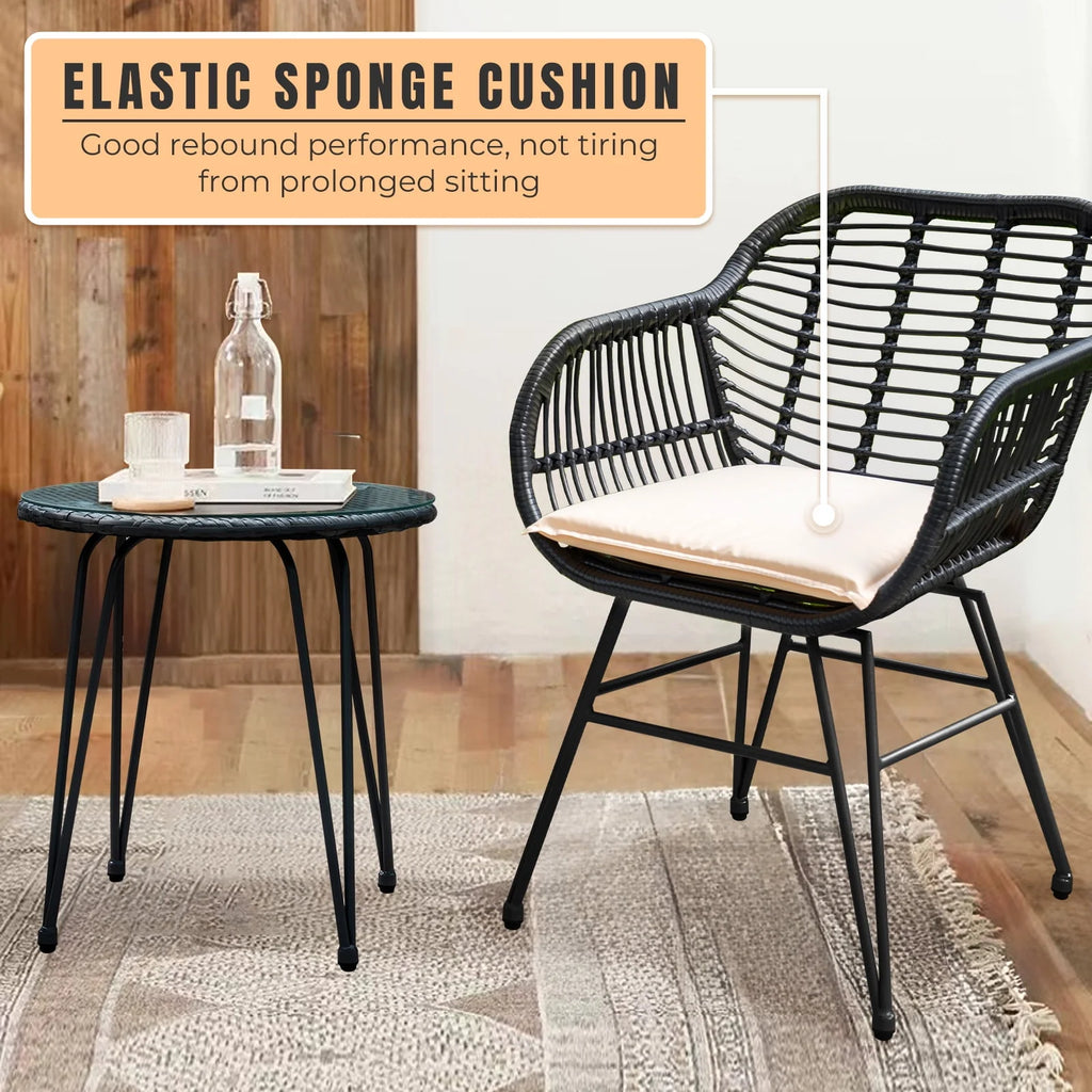 3 Piece PE Rattan Wicker Bistro Set with Cushions Z8383