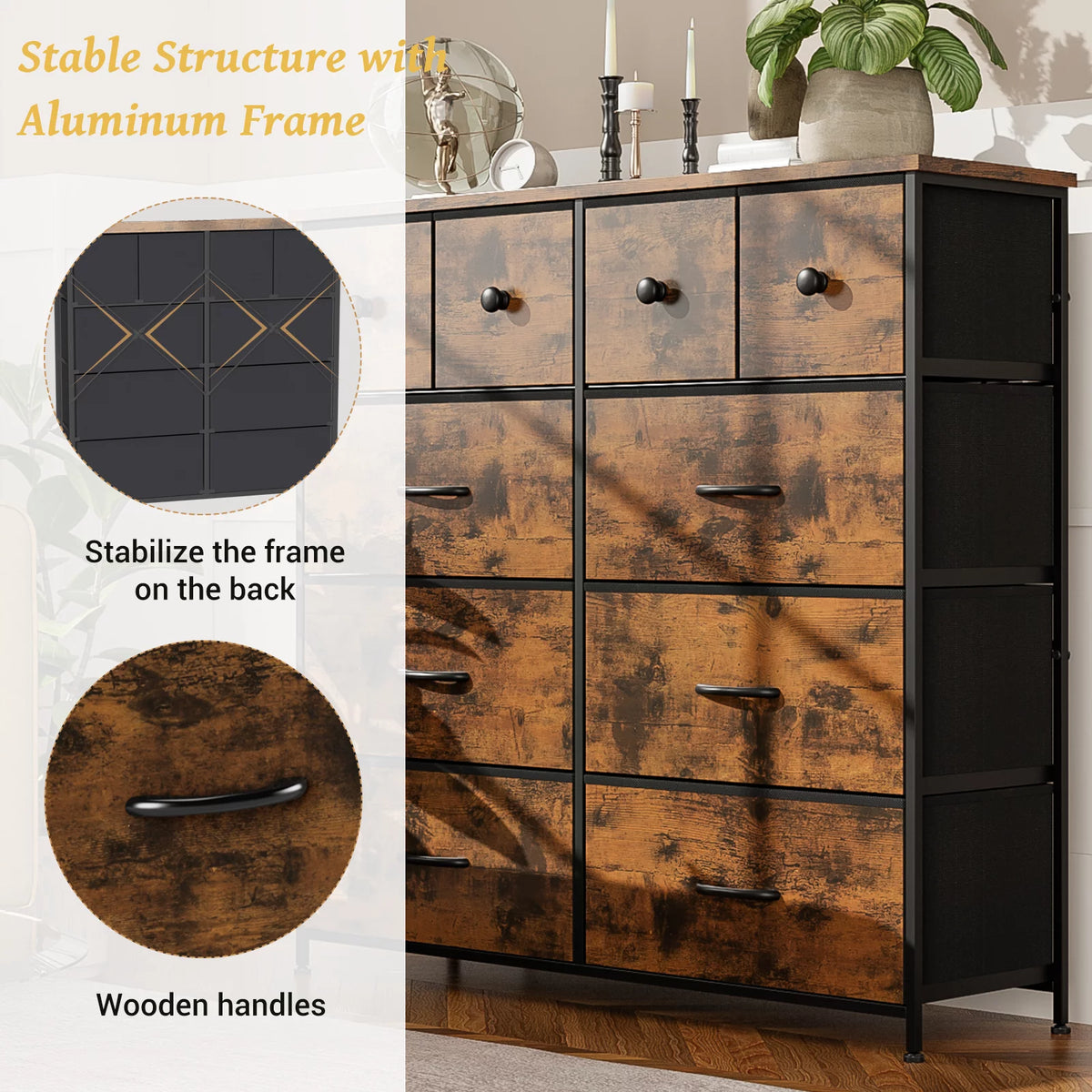 10 Drawer Tall Dresser with Wooden Top O2700