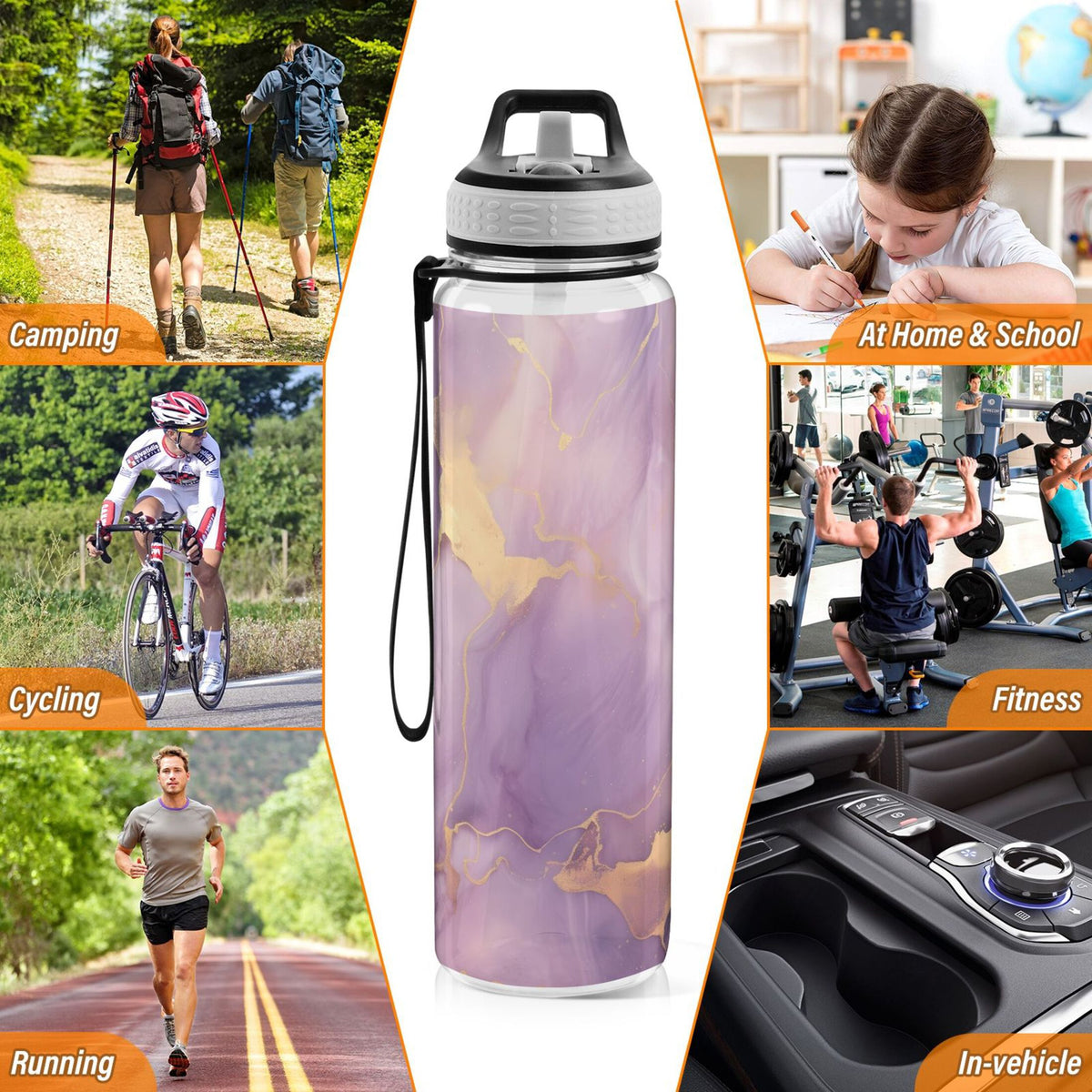 Purple and Gold Marble 32oz Tritan Leakproof Sports Bottle with Straw O118