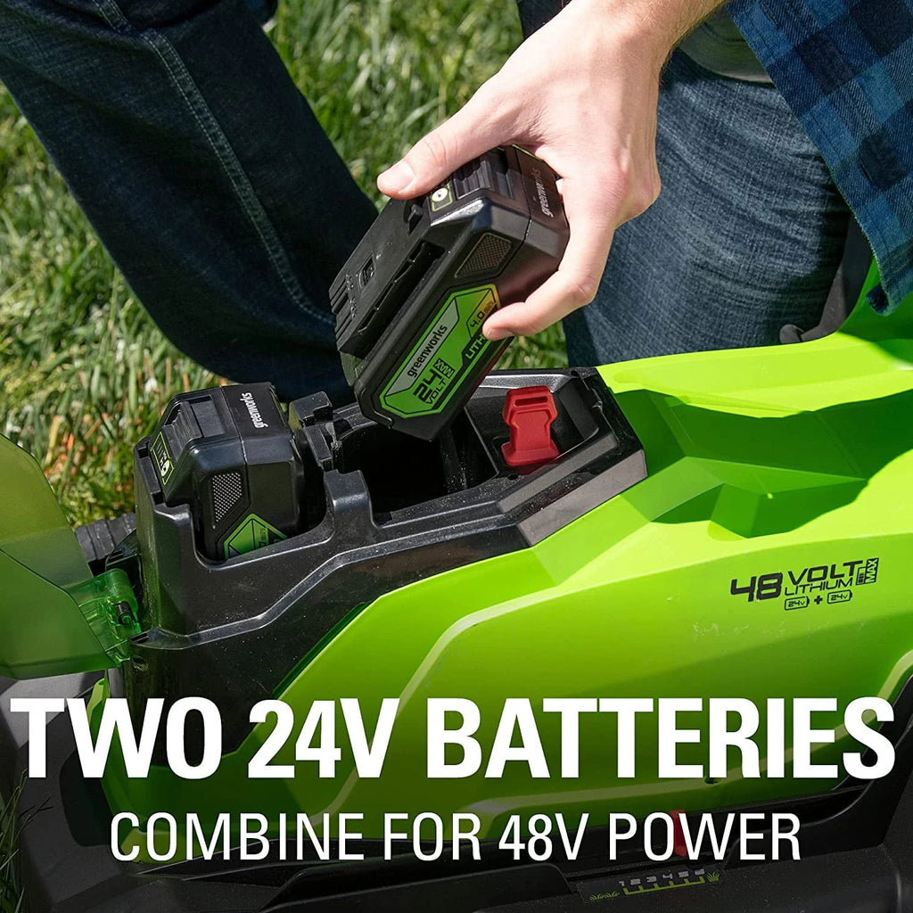 48V 17 Battery-Powered Push Lawn Mower with 2 x 24V 4Ah Batteries M653