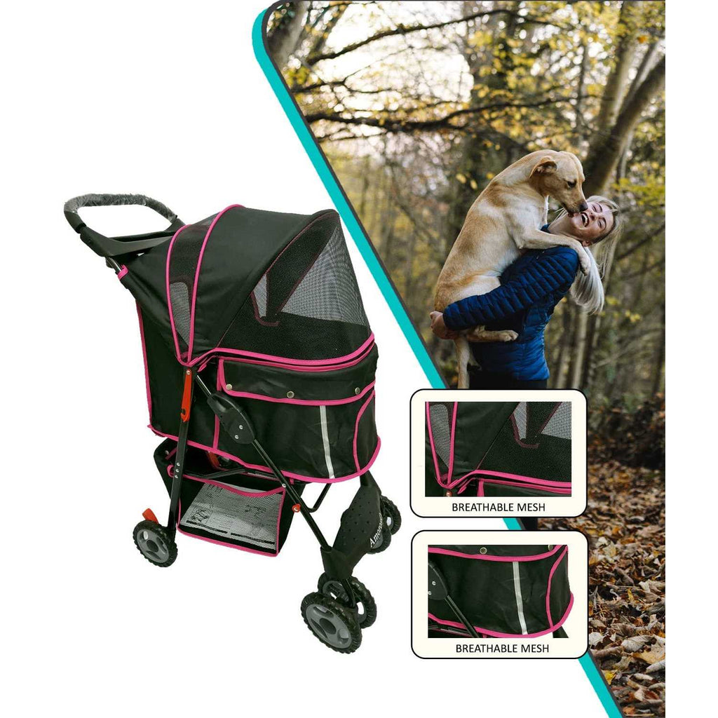 Black Pink Pet Stroller Carrier K364