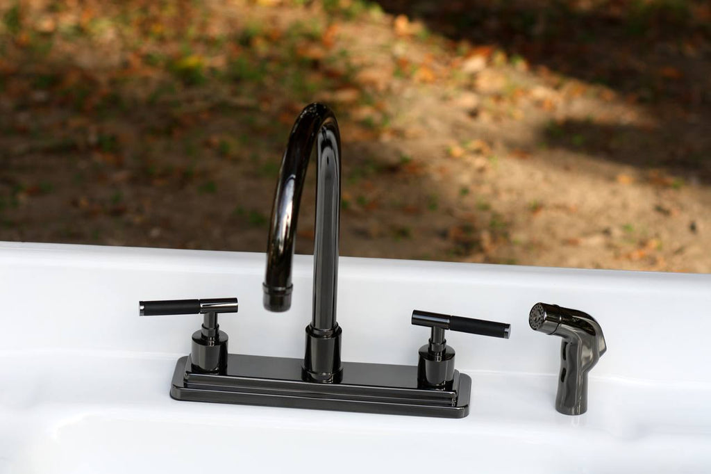 Water Onyx Black Nickel 8x22 Centerset Kitchen Faucet with Lever Handles and Matching Side Sprayer E652803