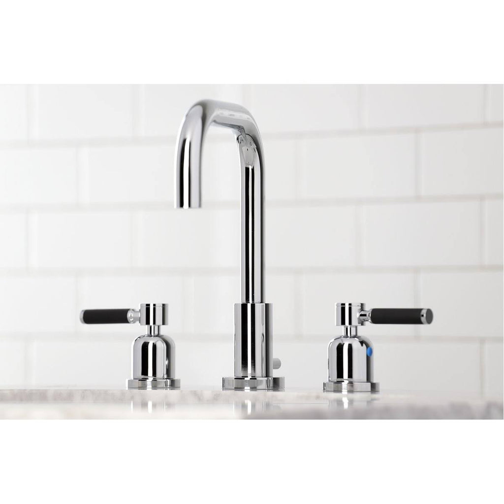 Polished Chrome Widespread Bathroom Faucet with Brass Pop-Up Q5626