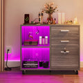 3 Drawer File Cabinet with Charging Station Lock LED Light Black J807372