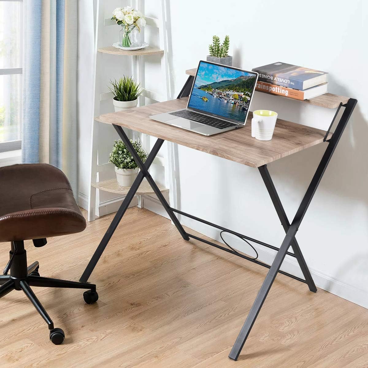 Computer Desk with Storage Shelf, Oak White, 39.4x18.9x35.4in, Pack of 2 P475
