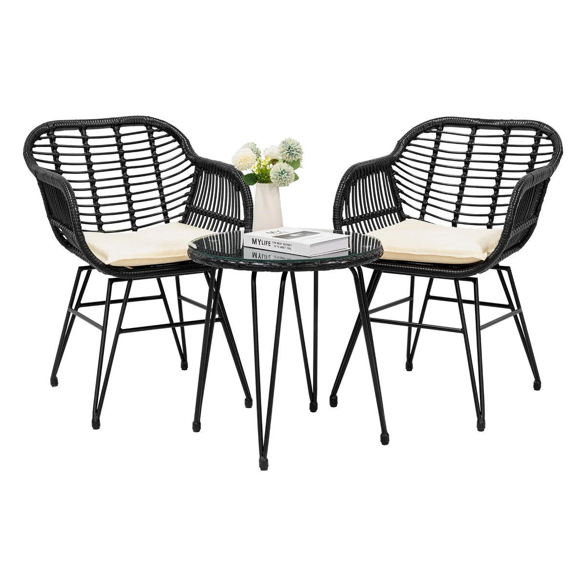 3 Piece PE Rattan Wicker Bistro Set with Cushions Z8383
