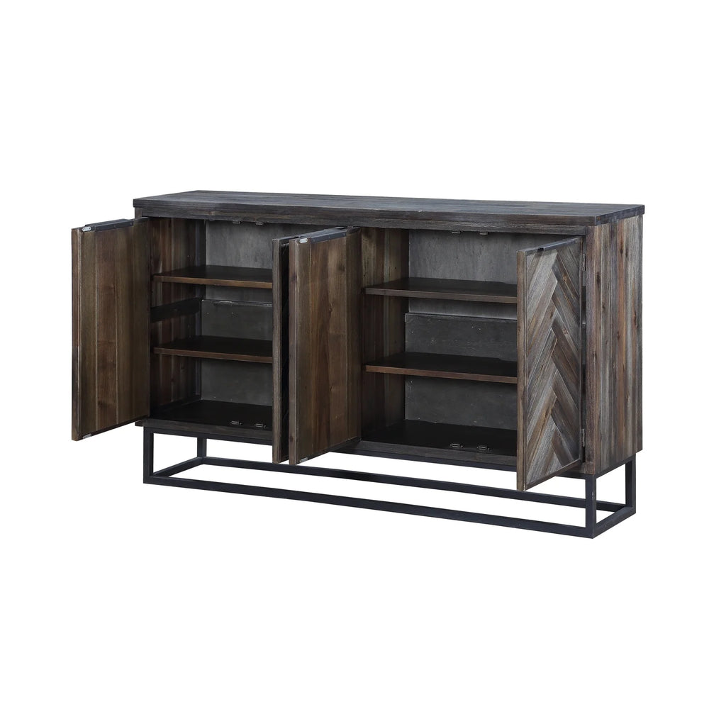 Solid Wood Herringbone 4-Door Credenza D3834
