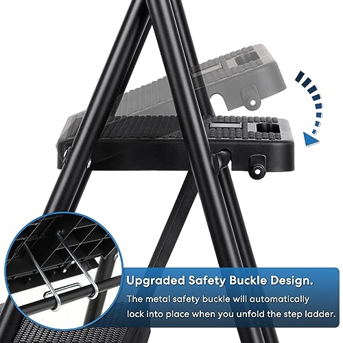 Black 3 Step Folding Steel Ladder Q5946