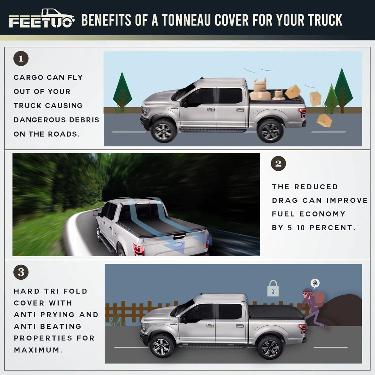 Soft Tri-Fold Tonneau Cover Truck Bed Z78287
