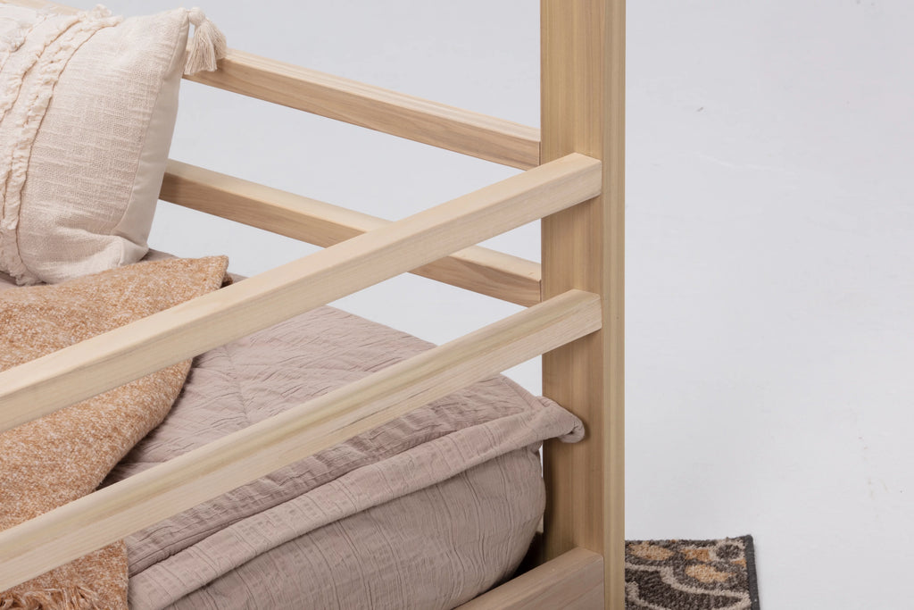 Natural Twin Size House Bed on Raised Platform with Side Rails S6744