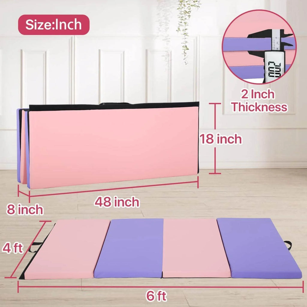 4-Folding Gymnastics Mat 6x4x2 with Carrying Handles W5778