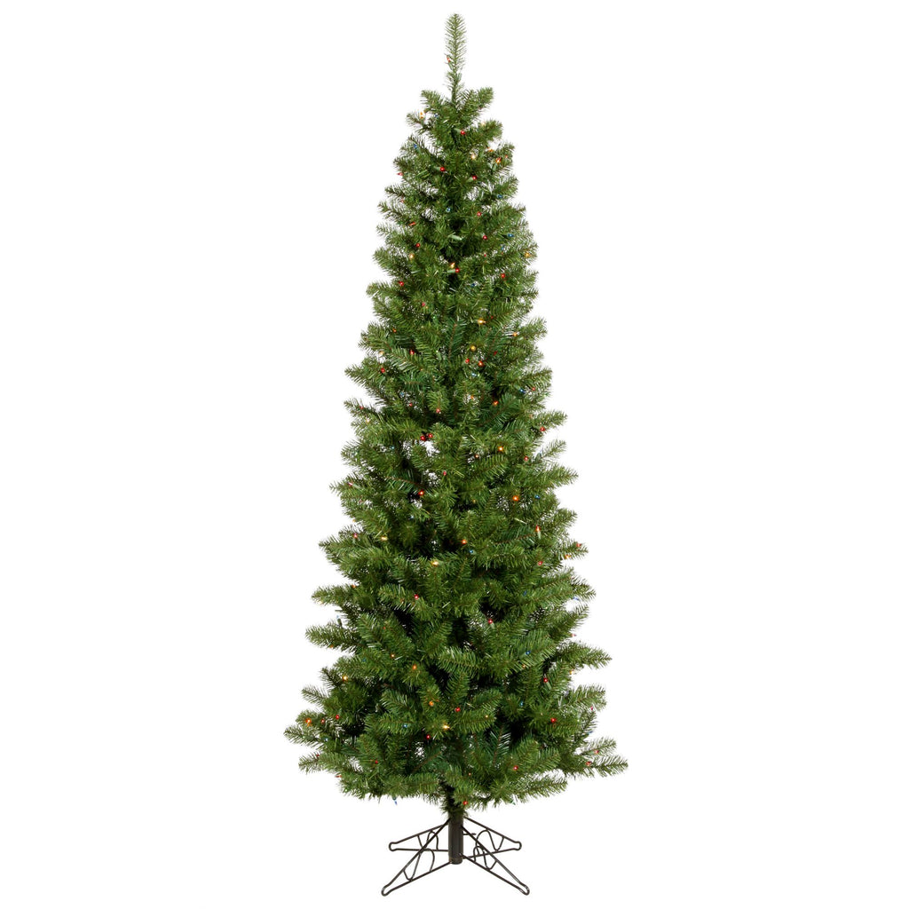 7.5 ft Salem Pencil Pine Christmas Tree with Multi-Colored LED Lights H80057