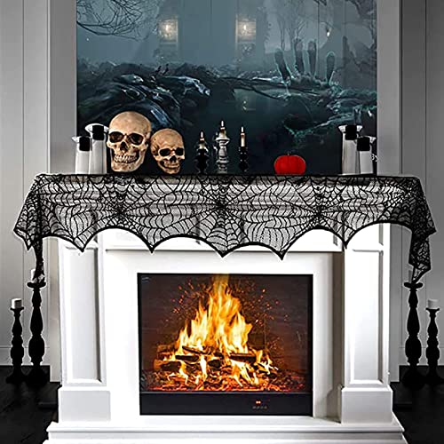 Halloween Decorations Set, Fireplace Mantel Scarf, Spider Table Cover, Lace Table Runner, Cobweb Lampshade, 80 Pcs 3D Bat P56873
