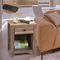 Farmhouse Nightstand with USB Charging Station, Wooden End Table, 1-Drawer Storage Cabinet X654