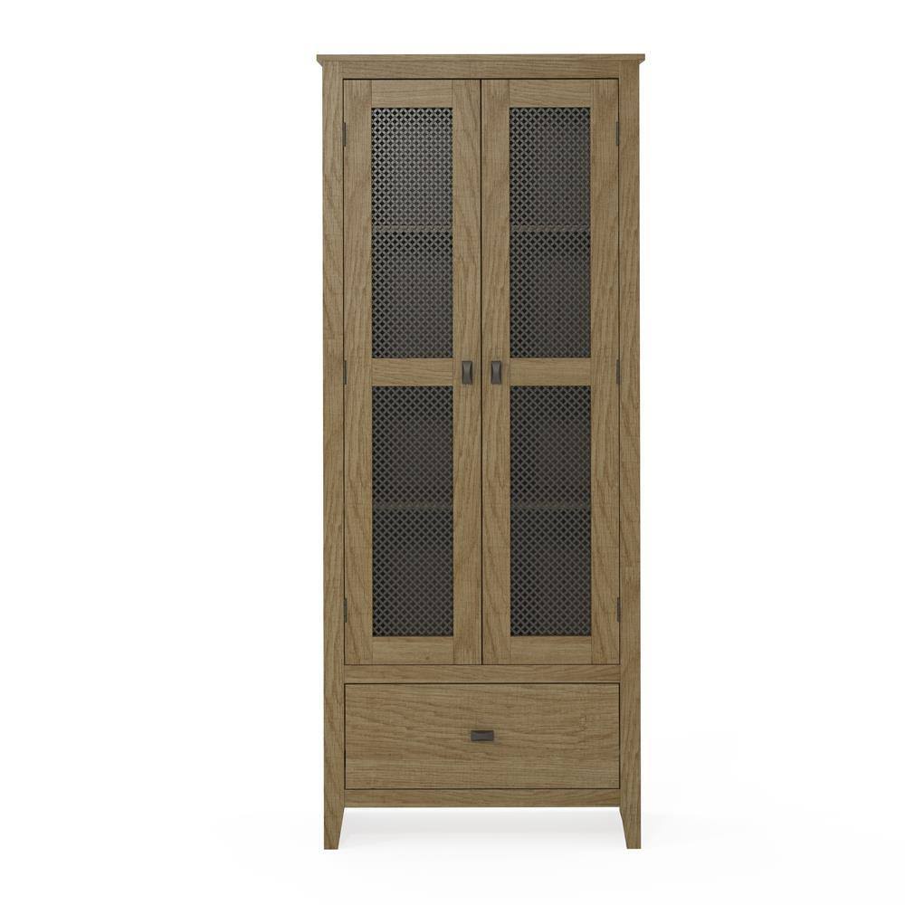 Golden Oak Wide Storage Cabinet with Mesh Doors J766