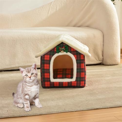Christmas Cat Bed Plaid Cat Tent L K3079