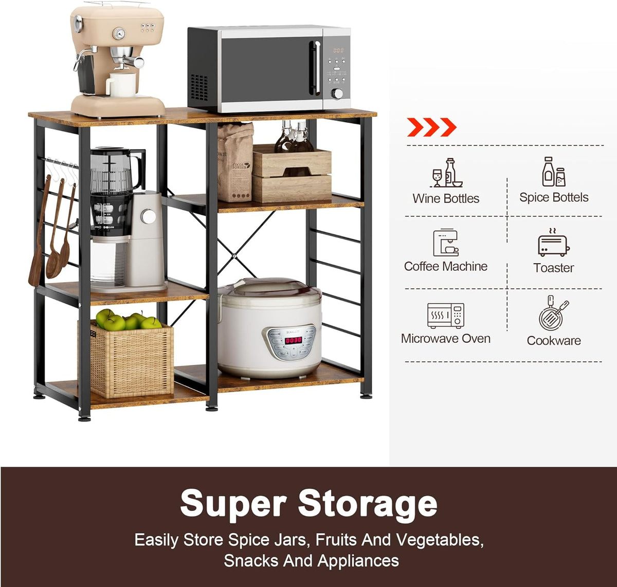 Rustic Brown Kitchen Storage Cart Workstation Shelf Y213293