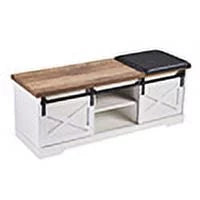 White 47-inch Shoe Storage Bench with Sliding Barn Door W34982