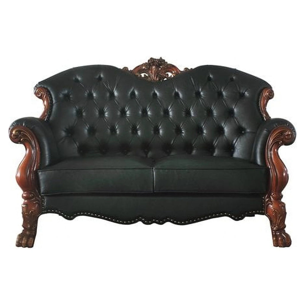 Black Faux Leather Wood Loveseat with 3 Pillows M8831