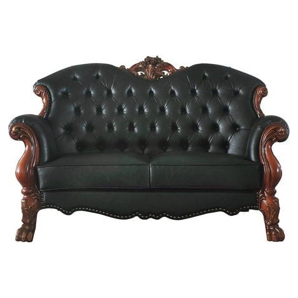 Black Faux Leather Wood Loveseat with 3 Pillows M8831