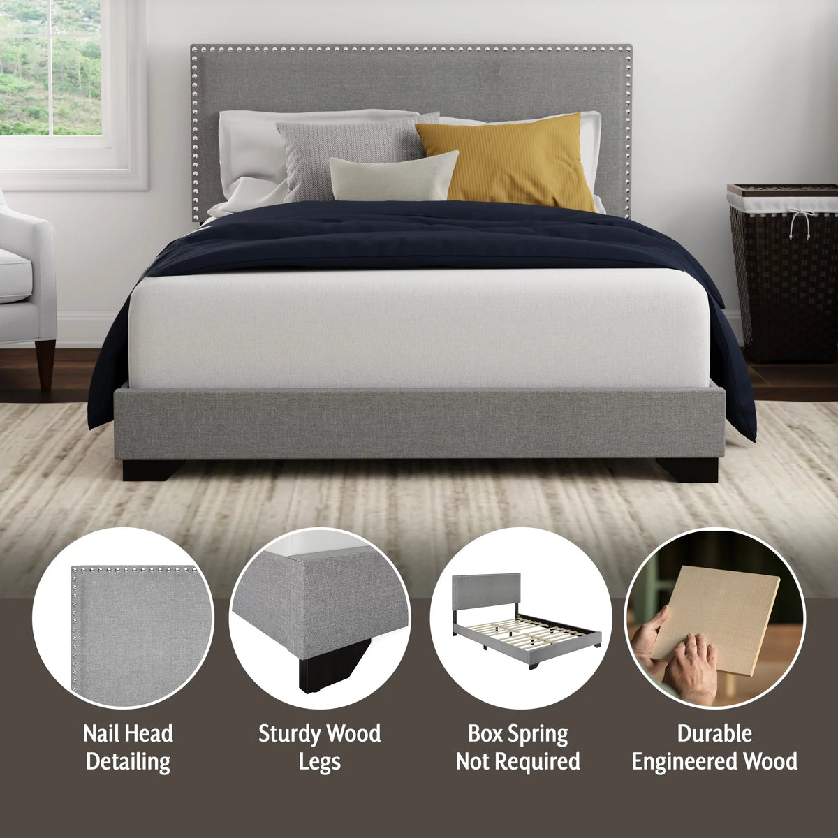 Cream Upholstered Full Platform Bed A41826
