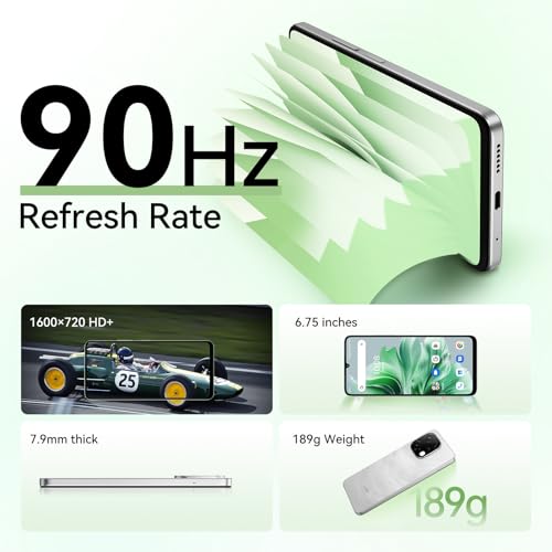 Android 14 Unlocked Smartphone 12GB 128GB 6.75" HD+ 90Hz 5000mAh 50MP White Z661