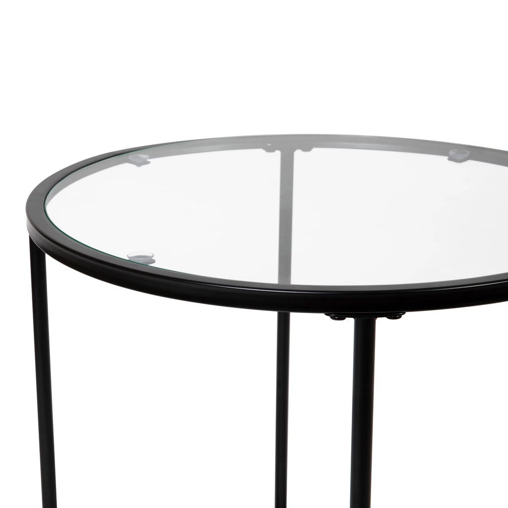 Round Glass End Table with Black Frame E438