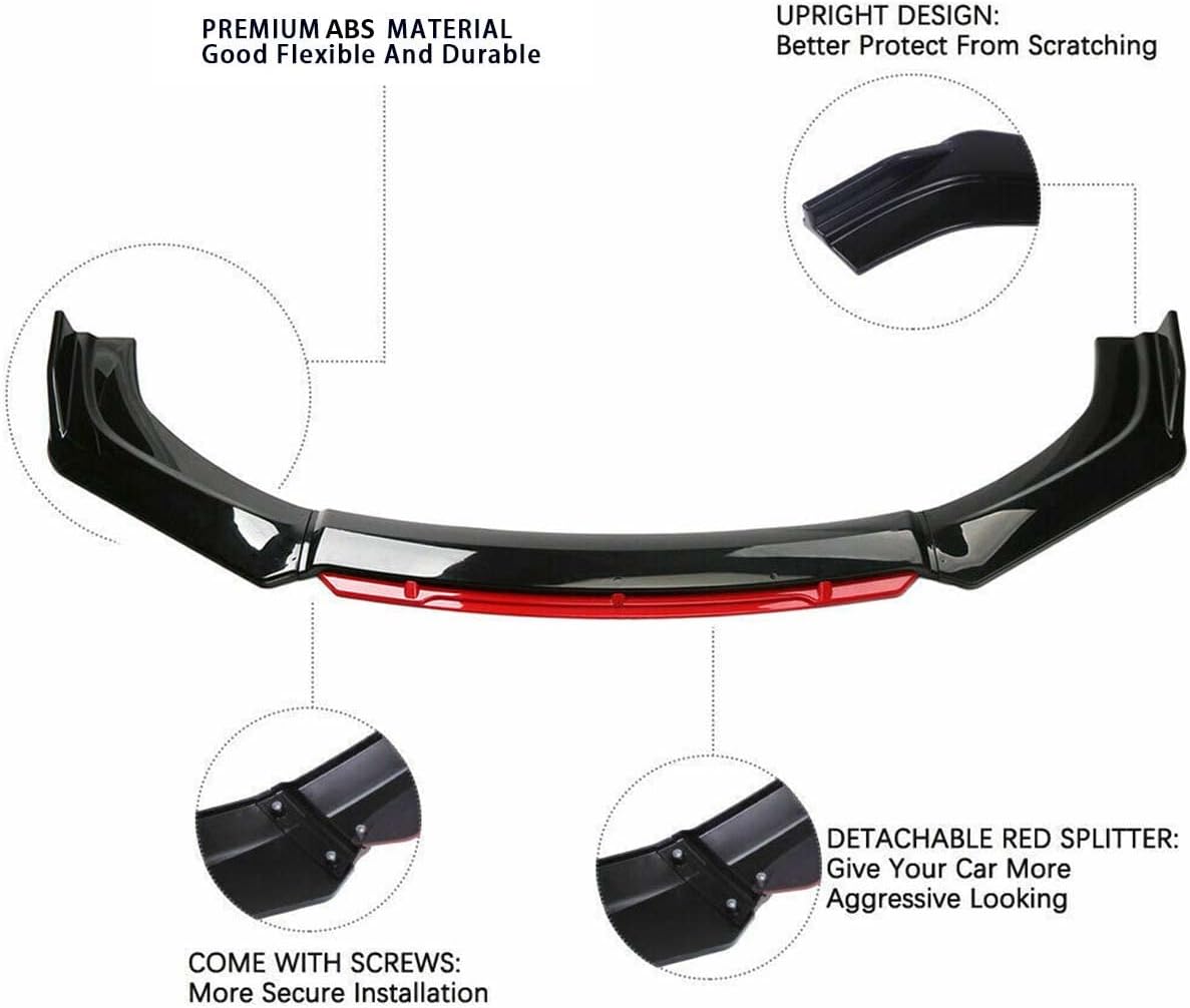Glossy Black Red Front Bumper Lip Spoiler Splitter Diffuser Body Kits Pack of 2 T69748