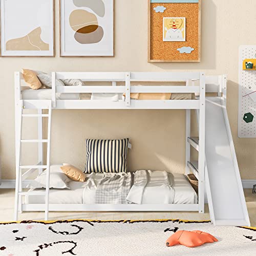 Modern Grey Wood Bunk Bed with Slide and Storage Shelves N894