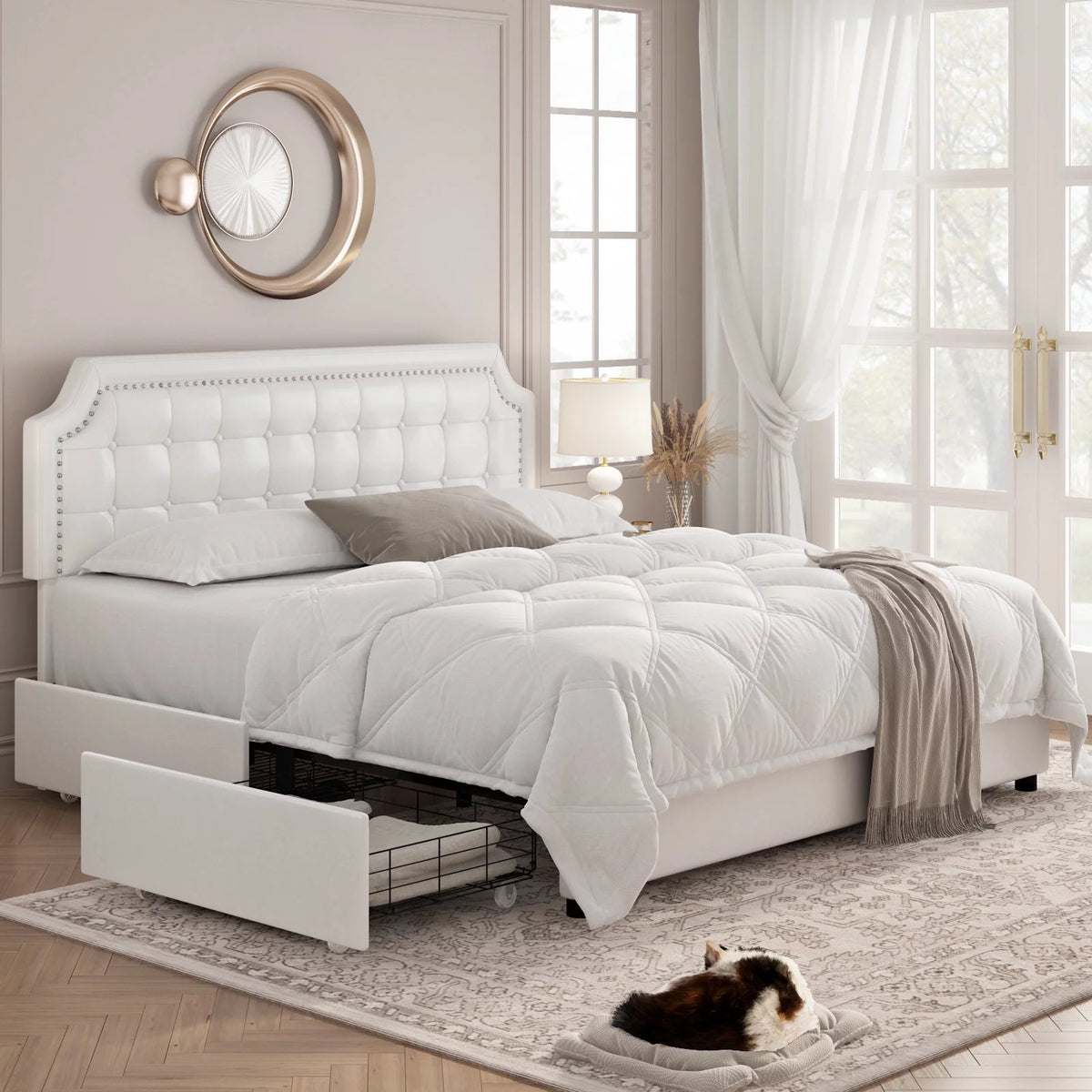 Queen Size 4 Drawer Black PU Leather Platform Bed N3083