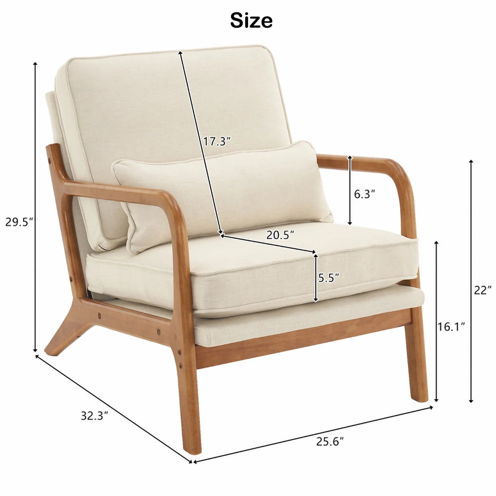 Mid Century Modern Fabric Armchair with Solid Wood Frame U408081