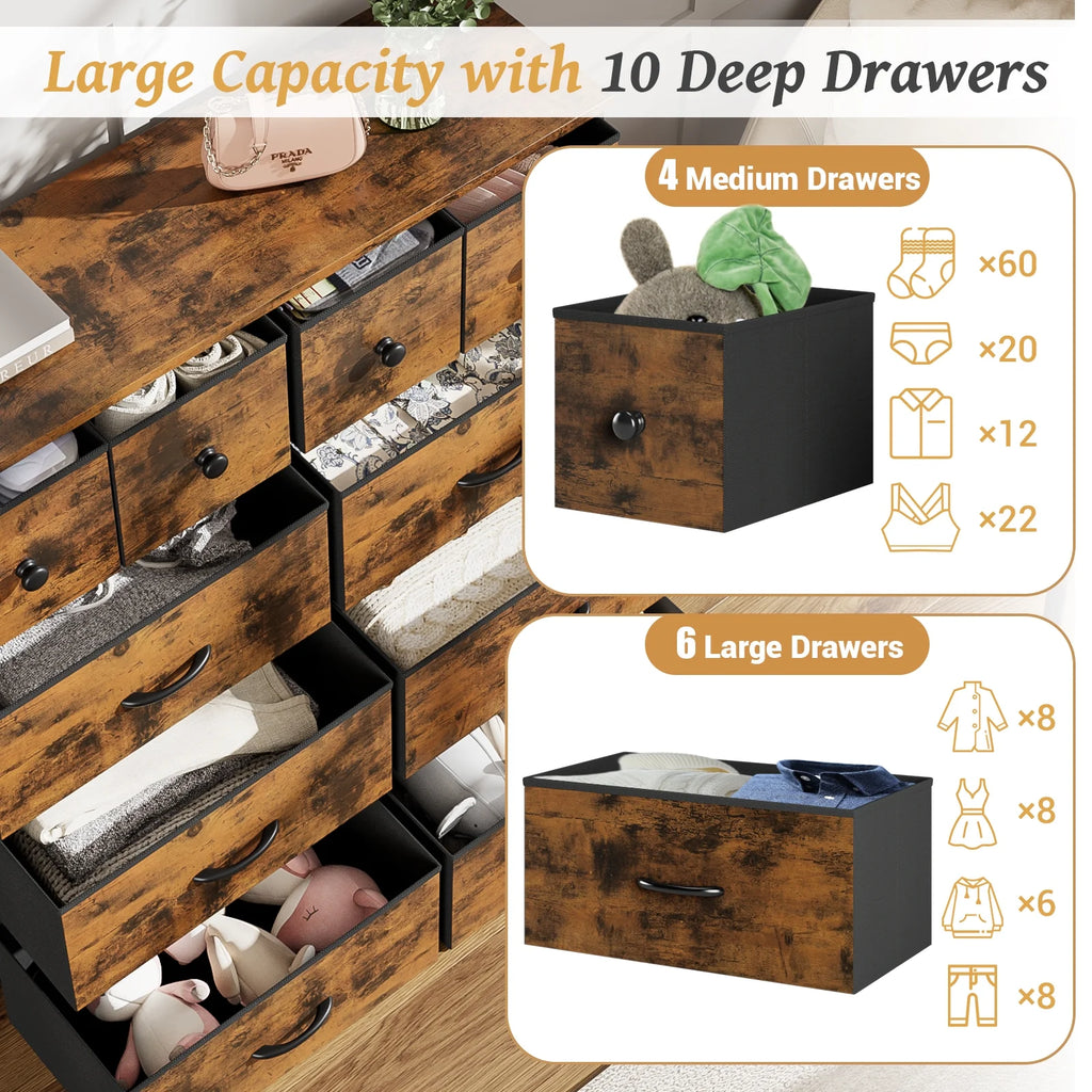 10 Drawer Tall Dresser with Wooden Top O2700