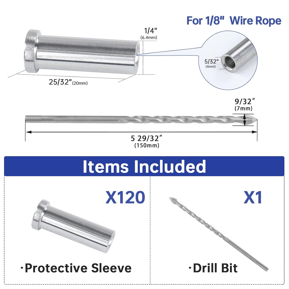 120Pack Stainless Steel Cable Railing Kit for 1/8 Wire Rope Wood Posts T316 Marine Grade Q638400
