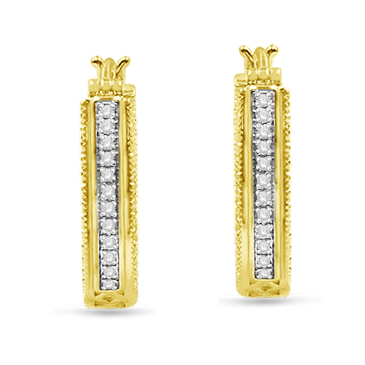 Yellow Gold Plated Sterling Silver Diamond Hoop Earrings P68288