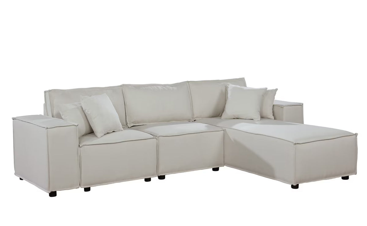 Beige Linen Sofa with Reversible Chaise A19521