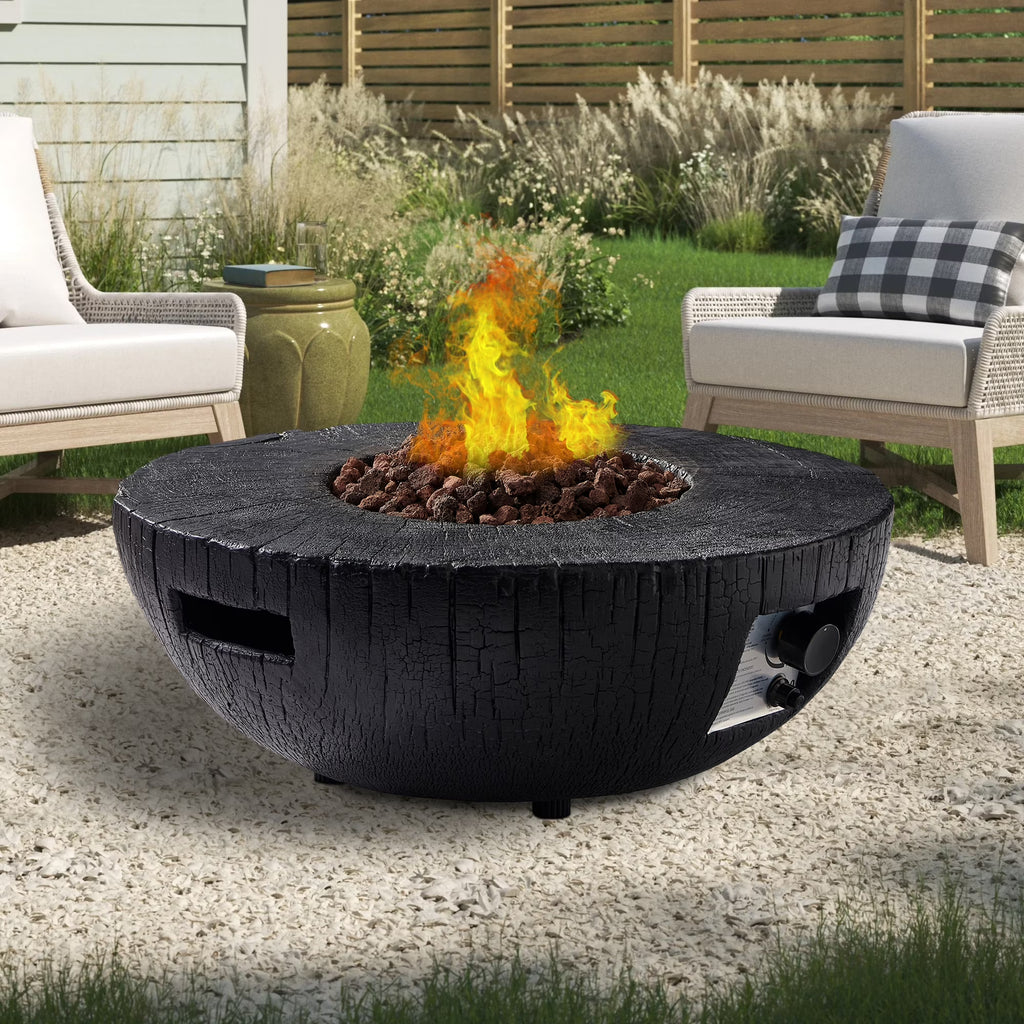 28" Outdoor Fire Pit Propane Fire Pit with Waterproof Cover and Lava Rocks T534895