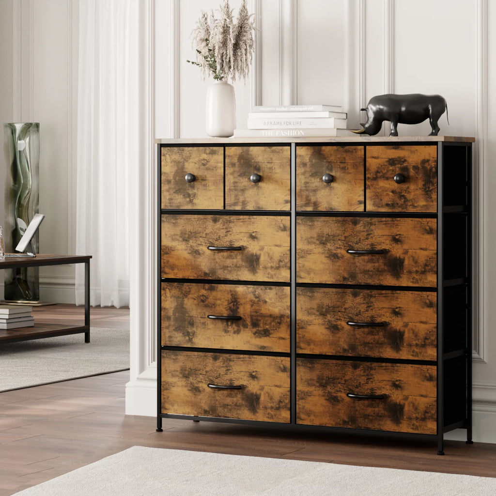 10 Drawer Tall Dresser with Wooden Top O2700