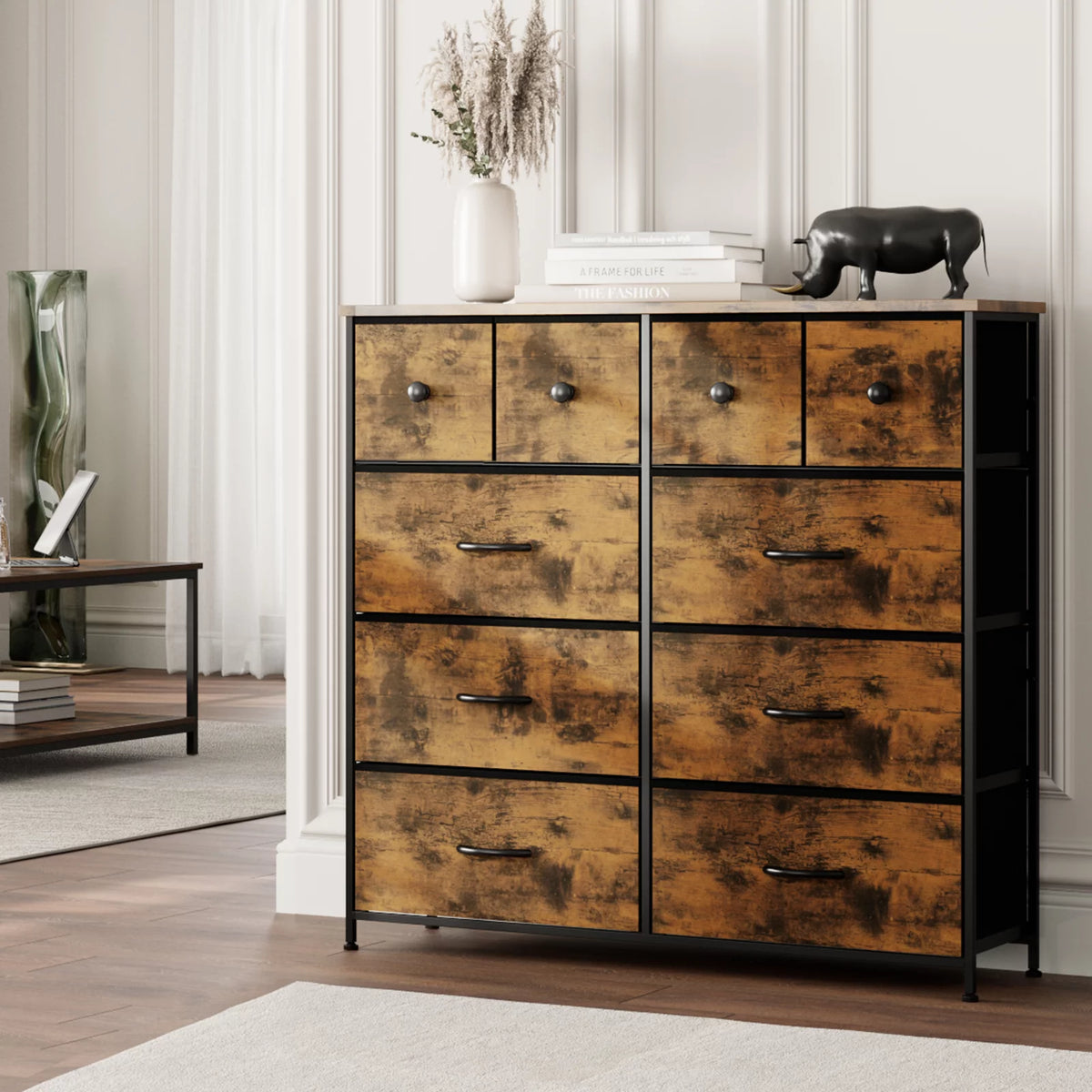 10 Drawer Tall Dresser with Wooden Top O2700