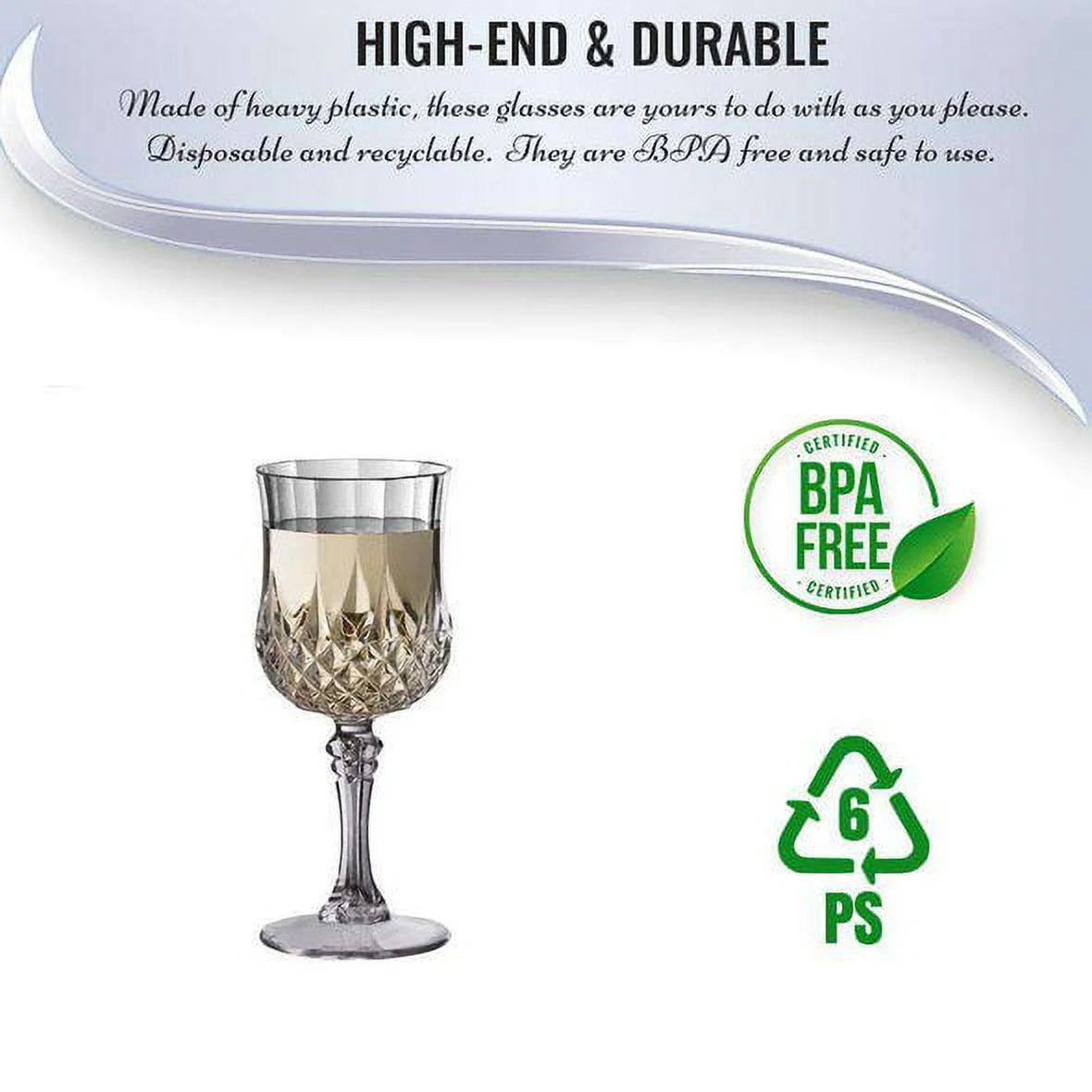 8 oz Crystal Cut Plastic Wine Glasses 48ct O5030