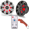 8-Inch Marine Coaxial Boat Speakers Pair with LED Remote Controller Bundle, Black and White Grilles, Multicolor LED Lights, 4-Ohm, 300 Max Watts, Waterproof and Saltproof P85147