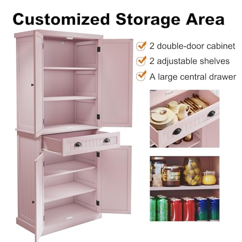 Green Kitchen Pantry Storage Cabinet with Drawer and Adjustable Shelves I24766