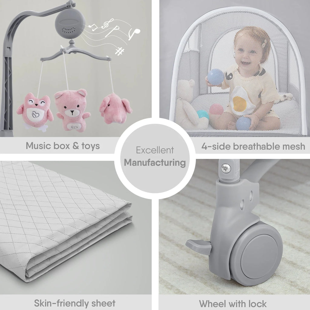 Infant Bedside Sleeper Bassinet with Wheels E8718